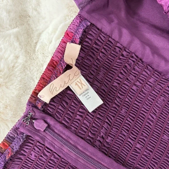 |anthro| Hutch twist front puff sleeve ruffle hem dress in purple sorbet - 1X - Picture 3 of 7